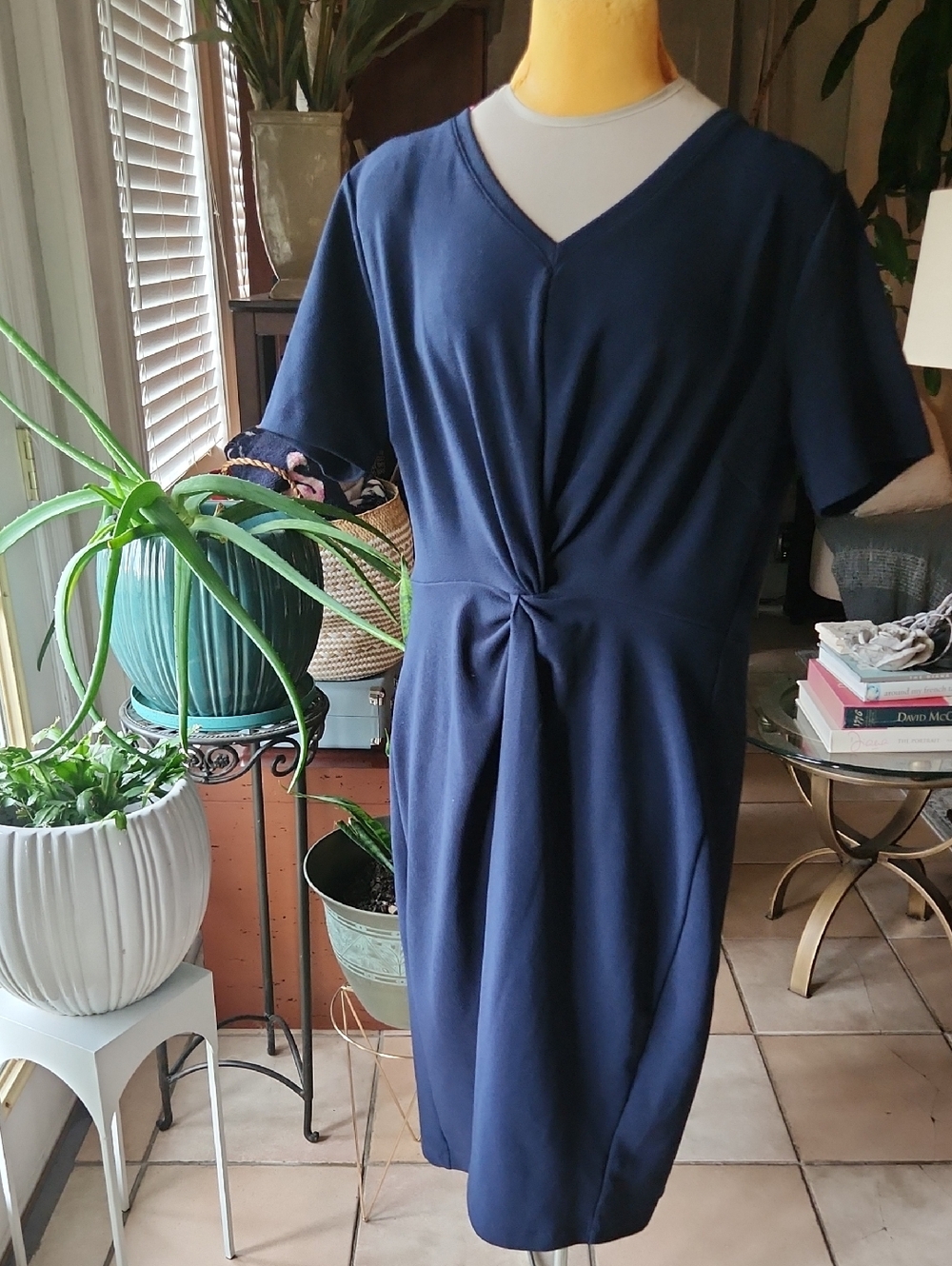 Rebel MIDI Navy V-Neck Twist Front Dress, SZ 2X